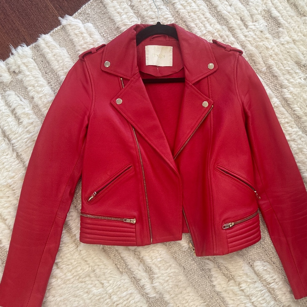 Maje Red Leather Jacket size 2